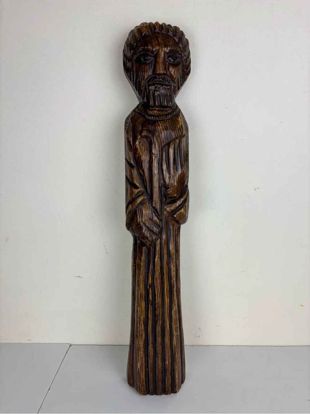 Vintage Saint Figure, Santos Sculpture, wall hanging, wood-look paper mache Monk